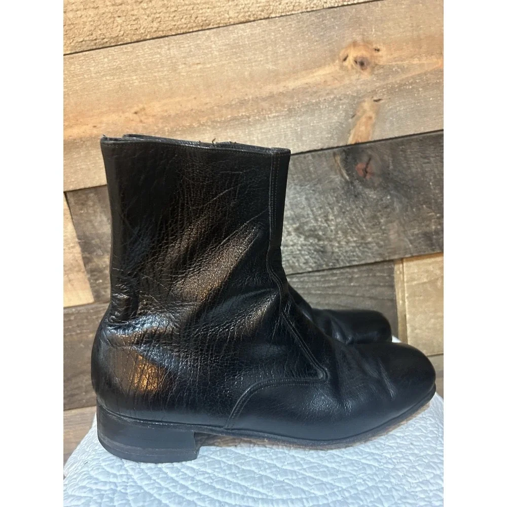 Florsheim Mid Calf Fashion Boots Men's 9 B Black Leather Vintage‎ 70's Look Cool